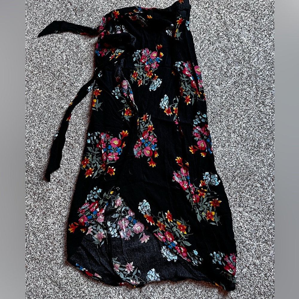 Floral Black Wrap Skirt / Swim Cover